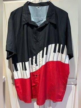 Black, White & Red Piano Key Button-Up Shirt size XL see imperfection